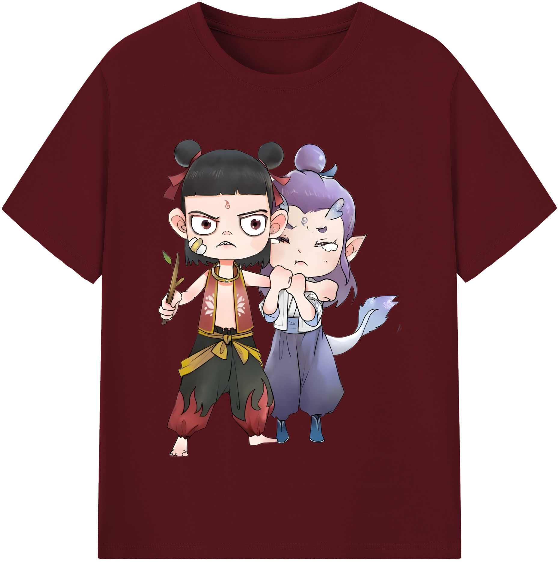 （画像用） Ne Zha 2 ナタ 魔童の大暴れ 綿100％半袖Tシャツ（フロントプリント）